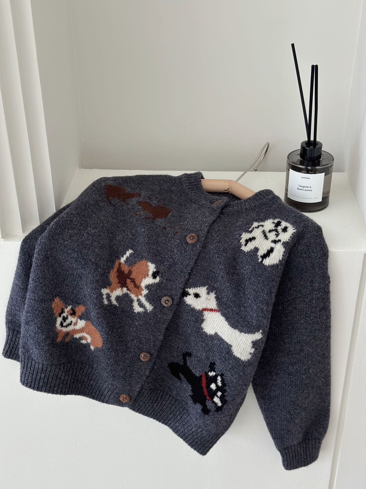 儿童100全羊毛衫针织开衫26新款男女童卡通小狗羊毛毛衣上衣0222