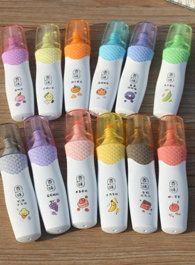 掌握56001香味荧光笔套装 6色/12色香味标记彩色学生重点斜头架装