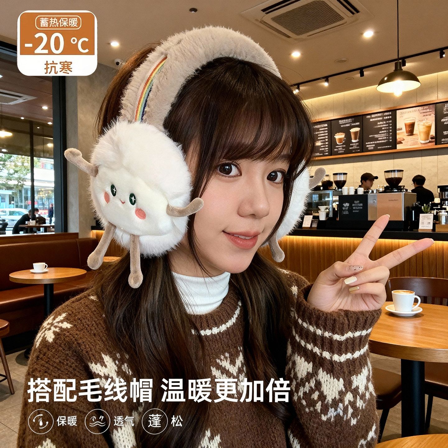 女士冬季保暖毛绒护耳可爱云朵耳捂子可折叠防风防寒耳套卡通耳罩