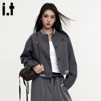 i.tGROUNDZERO韩系学院风棒球服外套百搭短款毛呢夹克上衣女