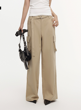 i.tGROUNDZERO美式潮牌拼接设计感潮流多口袋阔腿舒适宽松长裤女