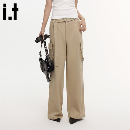 i.tGROUNDZERO美式潮牌拼接设计感潮流多口袋阔腿舒适宽松长裤女