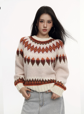i.tGROUNDZERO 费尔岛毛衣女秋冬2025新款北欧复古慵懒套头针织衫