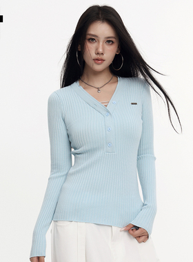 GROUNDZERO初秋美式打底百搭黑色半开领基础气质长袖毛衣针织衫女