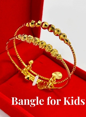 儿童手镯女铜镀金转运珠推拉镯子小众设计礼物环保工艺饰品