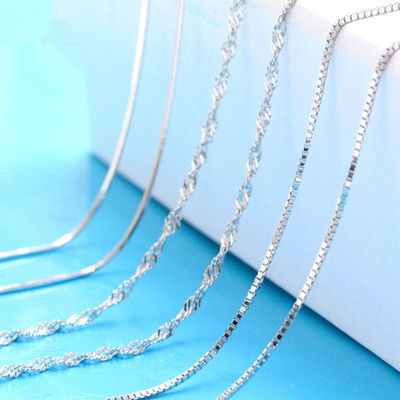 S925纯银项链盒子链元宝链蛇骨链瓜子链水波链侧身链锁骨链配吊坠