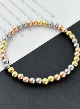 三色圆珠弹力手链女款可调节不掉色多层叠戴手串小众饰品礼物