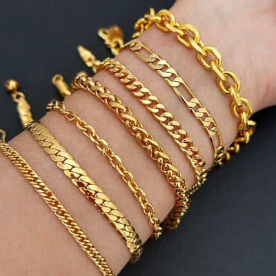 越南沙金手链女款真空铜镀金侧身链索链简约个性冷淡风饰品
