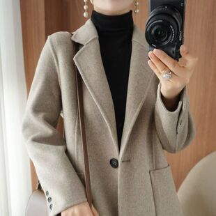 秋冬100羊毛2025新款双面纯羊毛短款大衣羊绒修身西装外套气质女