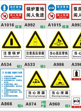 锅炉泵房管线超压泄漏铝板标志