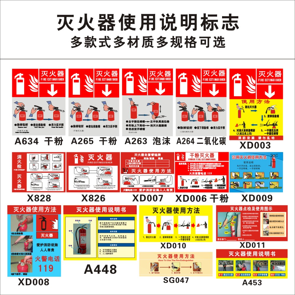 灭火器使用方法标识牌铝板