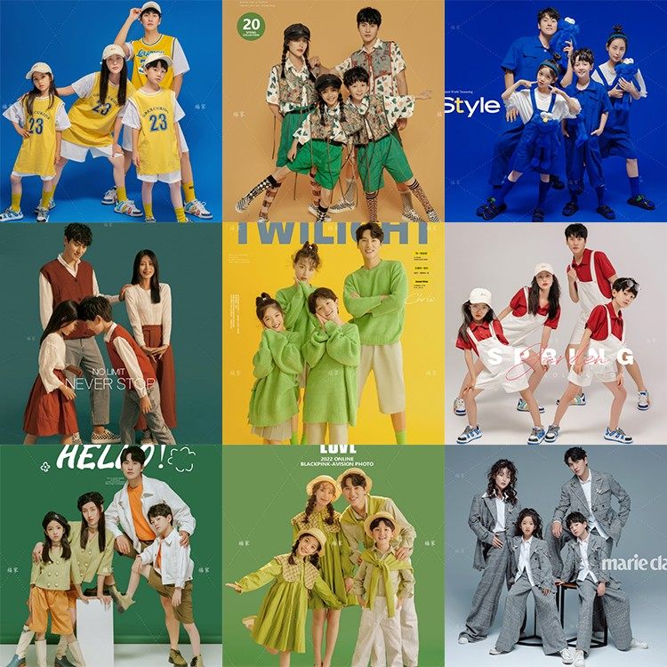 亲子装一家四口新款影楼亲子装