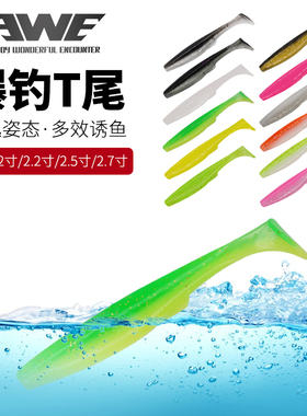 EWE美夏爆钓T尾二代路亚软饵根钓铅头钩软虫饵翘嘴鳜鱼鲈鱼假饵