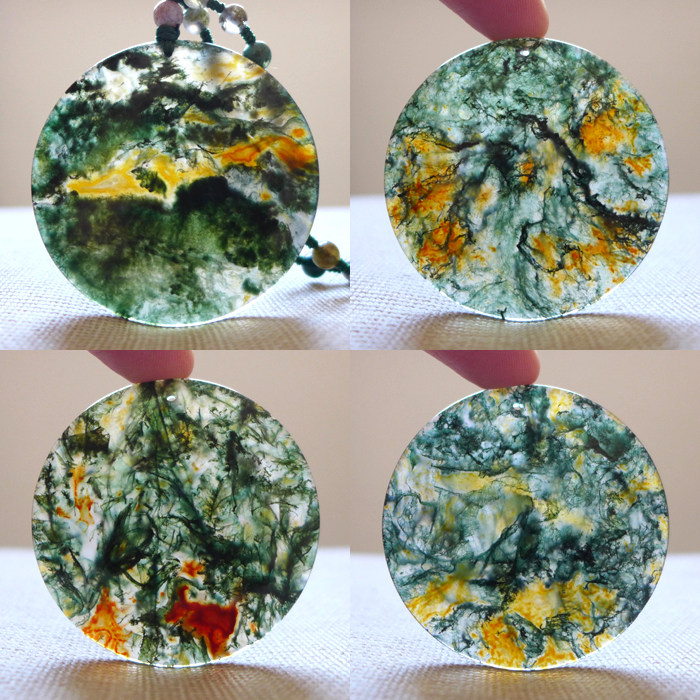 天然正品苔藓红油水草玛瑙飘花玛瑙圆牌吊坠配珠链男女本命年转运