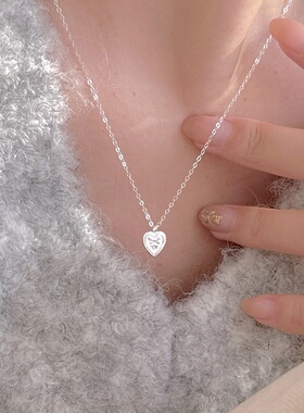 S925纯银小爱心蝴蝶结锁骨项链女款简约气质甜美风