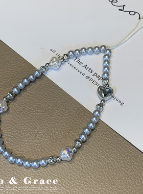 温柔氛围感蓝色蝴蝶串珠手机链百搭手机挂件挂绳简尚气质手机挂绳