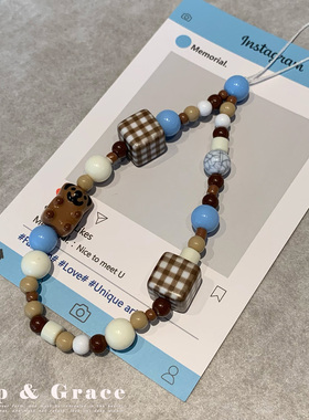 ins风复古串珠手机链相机挂件包包挂饰手机壳挂绳ccd相机手腕绳