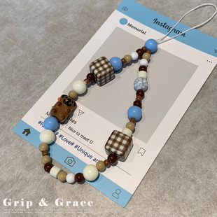 ins风复古串珠手机链相机挂件包包挂饰手机壳挂绳ccd相机手腕绳