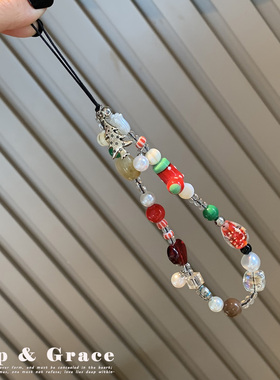 彩色串珠手机链挂绳时尚小众百搭手腕式手机挂饰撞色手机挂链可爱