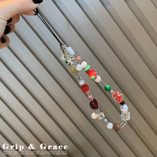 彩色串珠手机链挂绳时尚 手机挂饰撞色手机挂链可爱 小众百搭手腕式