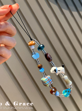 手机链条ins串珠短挂绳挂链手机链钥匙扣饰品ccd相机挂绳小狗短绳
