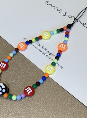 彩色串珠M豆手机挂件彩虹珠链挂绳小众手腕式手机链ccd相机链挂绳