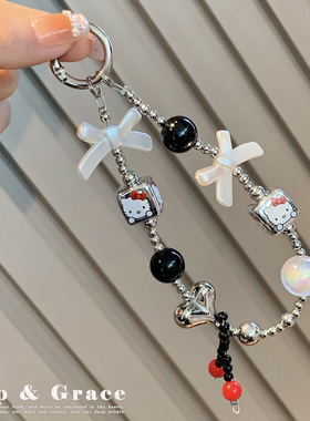 韩国东大门KT猫珠链手机挂件甜美风蝴蝶结亚克力挂饰手机链钥匙扣