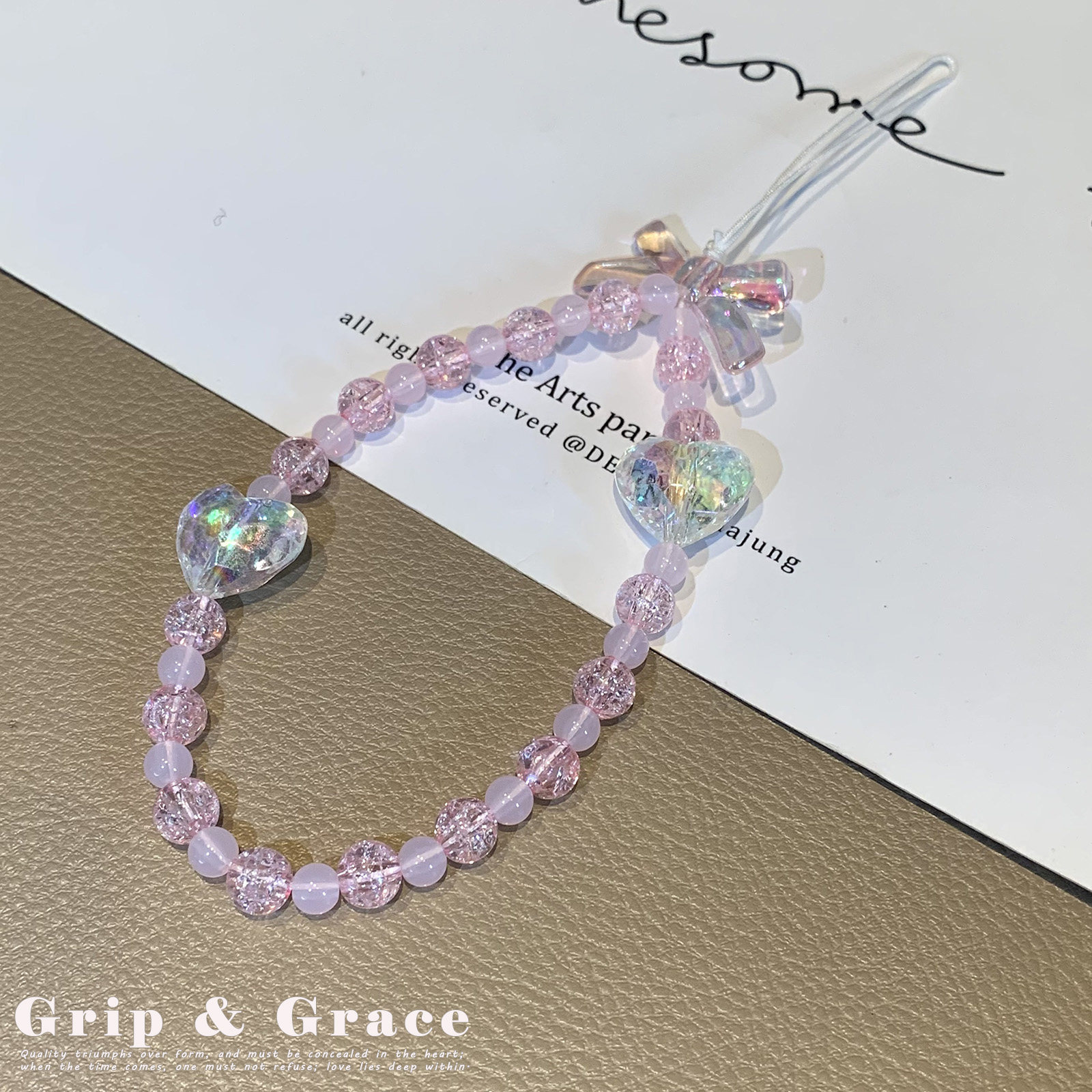 轻奢高级感雪花锆石粉色水晶珠串手机链女款手腕挂件手机壳挂绳