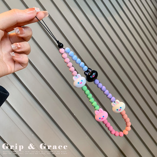 萌趣兔子手机链条简约ins串珠ccd短挂绳包包手机链钥匙扣防摔挂绳
