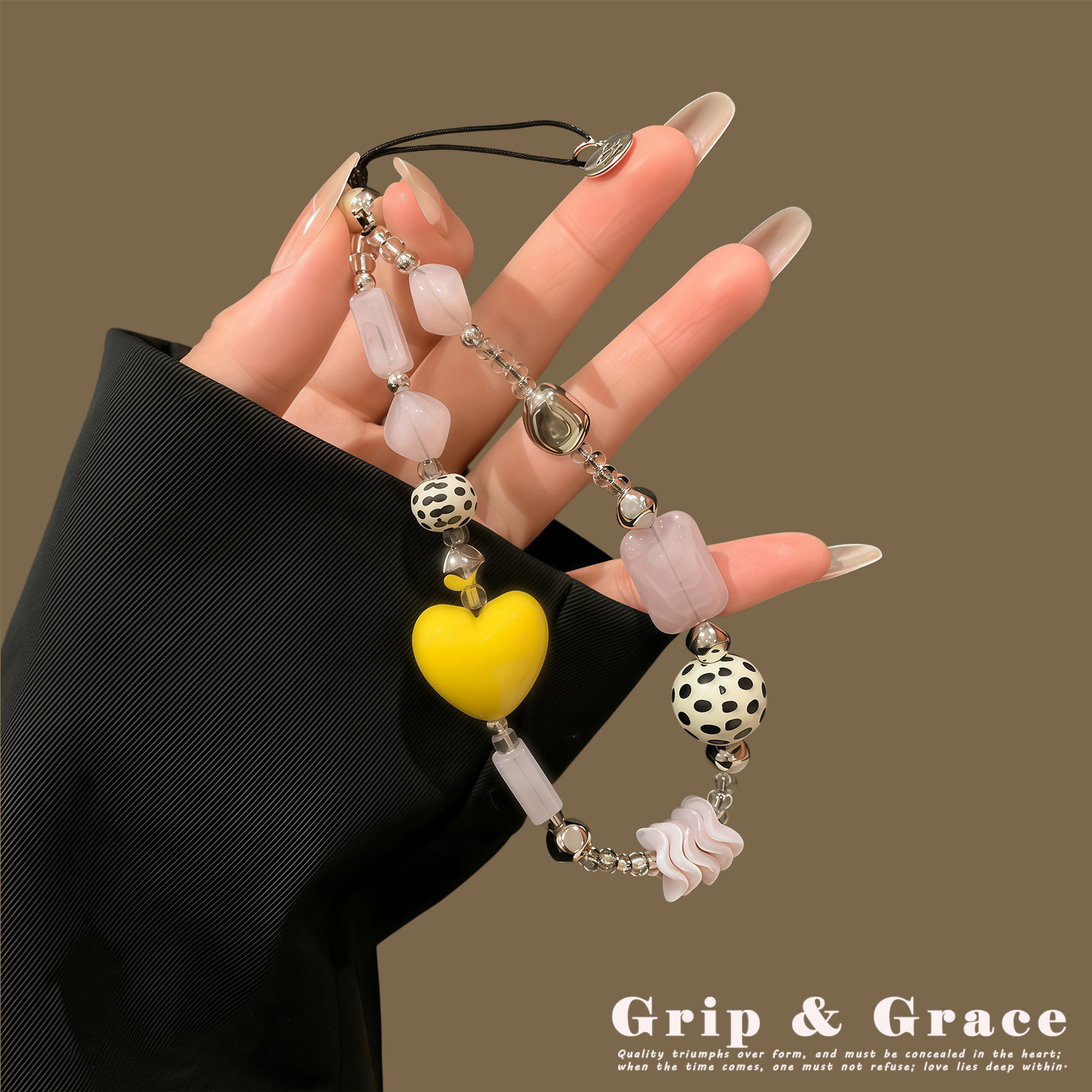 GripGrace ins韩国爱心波点圆珠手机链挂绳ccd相机挂链少女百搭