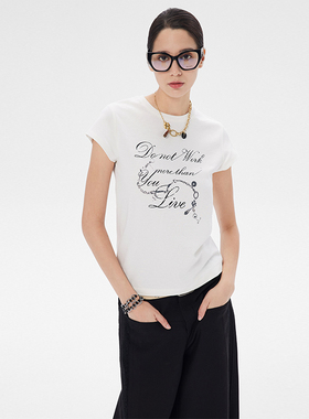 SNU 原创设计小飞袖正肩T恤女夏季修身显瘦圆领字母印花短袖上衣