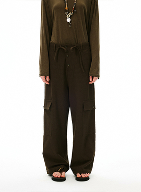 SHALL NOT UNTRUE 华夫格多口袋休闲裤女阔腿宽松显瘦直筒卫裤