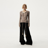 亨利领针织打底衫 上衣女春季 外穿设计感拼接撞色修身 SNU 长袖 T恤