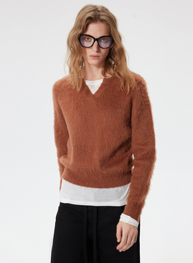 SNU 原创套头v领软糯拉毛毛衣女春小众高级感慵懒风内搭针织上衣