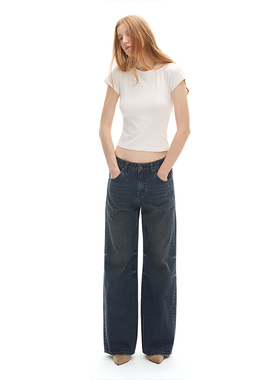 SHALL NOT UNTRUE 复古做旧水洗直筒牛仔裤女休闲宽松显瘦阔腿裤