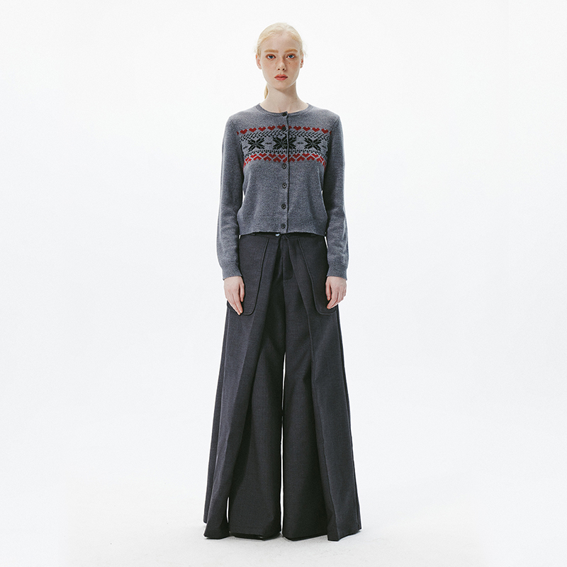 SNU 羊毛混纺费尔岛毛衣针织衫女秋冬慵懒风复古提花圆领开衫外套