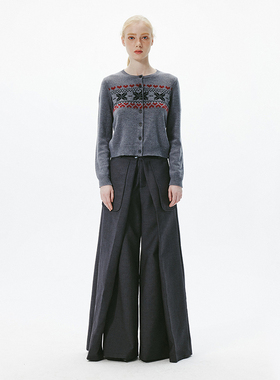 SNU 羊毛混纺费尔岛毛衣针织衫女秋冬慵懒风复古提花圆领开衫外套