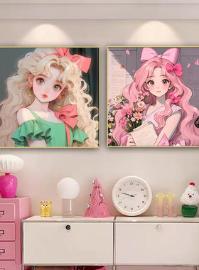 二次元卡通动漫超萌女孩免打孔装饰画粉色美少女卧室挂画桌面摆画