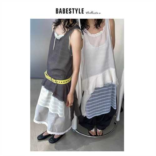 BABESTYLE |“雾” untime 首尔设计师重工软骨领口荷叶花边背心