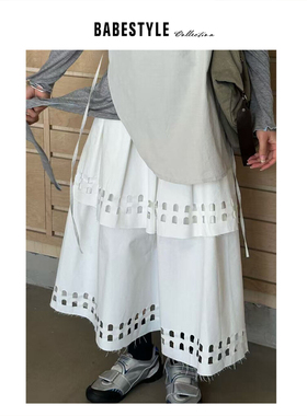 BABESTYLE |“光影”首尔韩风简约气质镂空设计双层毛边半身裙