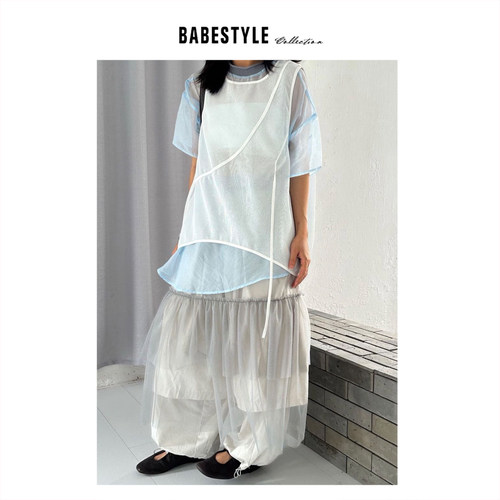 BABESTYLE |“冰雾” YSS 首尔美学分割飘带设计叠穿纱纱宽松背心