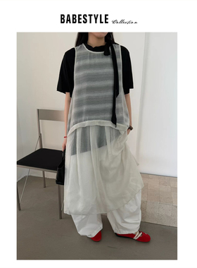 BABESTYLE |“失约的海” YAN 日式文艺叠穿明暗条纹透明背心裙