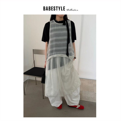 BABESTYLE |“失约的海” YAN 日式文艺叠穿明暗条纹透明背心裙