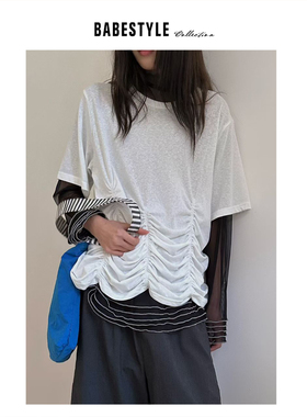 BABESTYLE |“聚焦夏日” YAN 日式古着文艺手风琴褶皱下摆短袖T