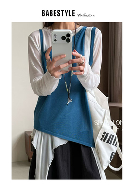 BABESTYLE |“有趣”首尔简约气质叠穿单边掉领设计针织背心吊带