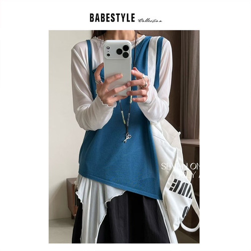 BABESTYLE |“有趣”首尔简约气质叠穿单边掉领设计针织背心吊带
