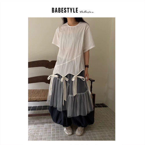 BABESTYLE |“怪女孩”YAN 日式小众设计师流苏绑带设计短袖宽松T