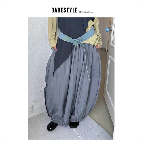 BABESTYLE |“低能量”YAN 日式古着艺术家条纹廓形气球裤休闲裤