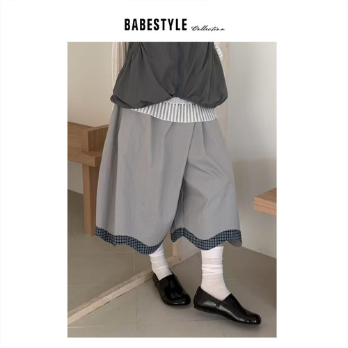 BABESTYLE |“步履不停” YAN 日式文艺复古格纹拼接波浪花边中裤