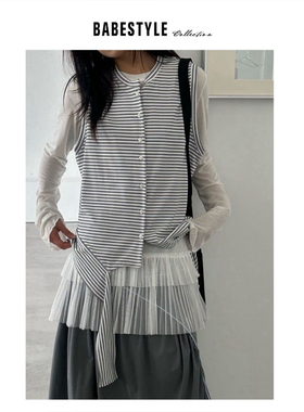 BABESTYLE |“圆舞曲”首尔简约清新慵懒条纹不规则针织棉马夹